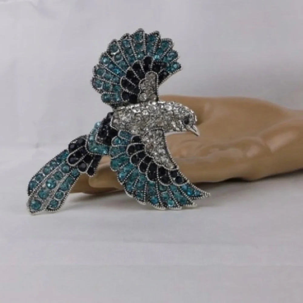 Big Enameled Rhinestone Bird‎ Brooch